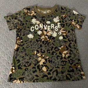 Converse leopard/camo with lace flower detail